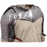 Medieval Iron Gorget with Pauldrons Gothic Spaulders Arm Shoulder Guard Set Knight Templar Warrior Fully Wearable Fully Functional Armor Neck Protector Vembrace Pair Halloween Costume Adult