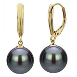 14k Yellow Gold 9-9.5mm Dyed-black Freshwater Cultured High Luster Pearl Lever-back Earrings