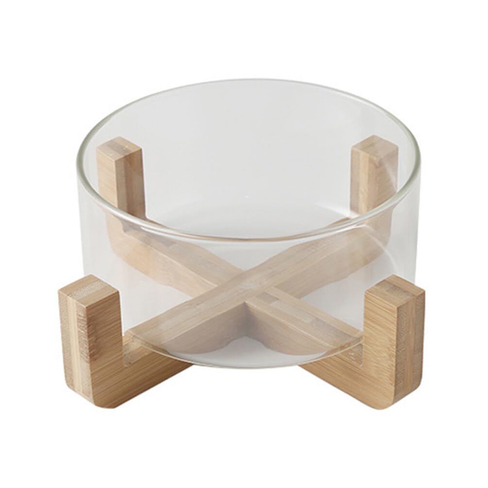 Cabilock Glass Salad Bowl Wooden Base for Serving and Mixing Heatproof Fruit Storage Bowl for Kitchen and Dining Table