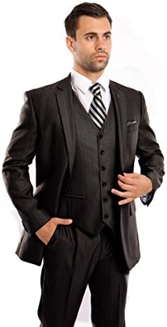 Men's Solid Two Button Elegant Modern Fit 3 Piece Suit (50R, Navy)