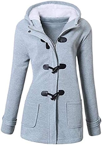 Lunir Women Outdoor Hooded Horn Leather Buckle Solid Coat Outwear Down