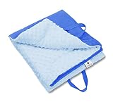 Yarni Baby Blanket Soft Minky Dotted Fabric Folds into Bag | Play Mat Bag| Tummy Time mat | Warm Double Layer Fabric - for Boys, Girls, Newborn, Toddler Size Crib Bedding | 3 Colors (Soft Blue/Navy)