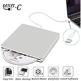 NOLYTH External DVD CD Drive USB C Superdrive DVD/CD +/-RW ROM Player Burner Writer Drive Compatible Mac Book Pro Air/Laptop/Windows10(Silver)