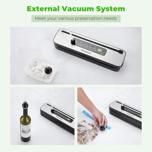 INKBIRD Compact Vacuum Sealer Machine INK-VS05 for Kitchen Use, Preserve Dry/Moist/Liquid Food with 4 Modes, Food Packer with Built-in Cutter and Overheat Protection, Ideal for Freshness Preservation