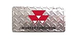 MASSEY FERGUSON LICENSE PLATE- DIAMOND PLATED SILVER AND WITH RED LOGO