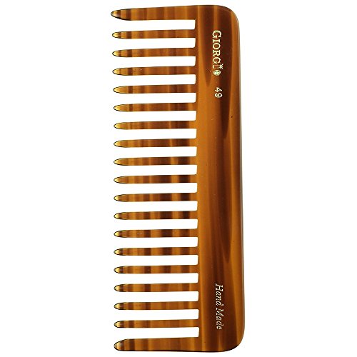 Giorgio G49 5 3/4" Hand Made Tortoise Detangling Comb - Wide Teeth. Hand-Made of quality Durable Cellulose, Saw-cut and Hand Polished. (Giorgio G49)