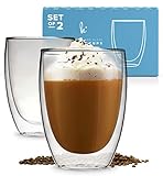 Glass Coffee or Tea Mugs Drinking Glasses Set of 2-12oz Double Wall Thermal Insulated Cups, Espresso Latte Cappuccino Stackable Glassware