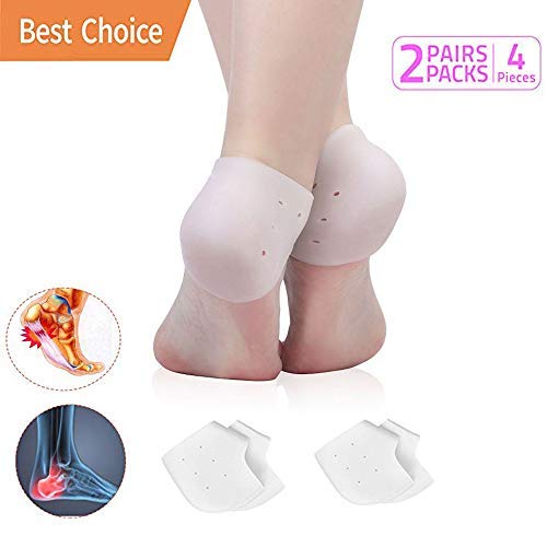 (2 Pairs)Silicone Gel Shock Absorption Heel Sleeves - The Best for Protecting your Sore Feet from the Aches & Pains of Plantar Fasciitis, Foot Pain, Heel Spurs & Cracked Heels - Breathable & Well-made