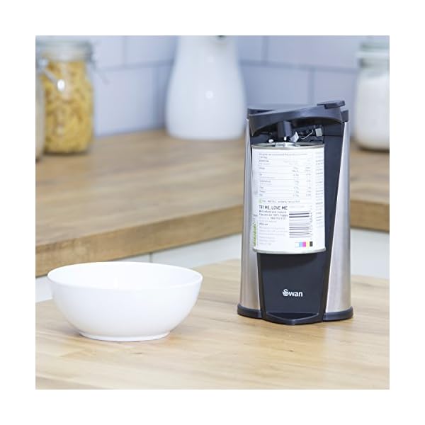 Swan 3-in-1 Hands Free Can Tin, Including Knife Sharpener and Bottle Opener, Stainless Steel, 60 W, Black