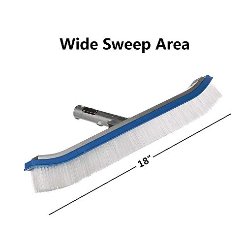 Swimming Pool Brush,18" Polished Aluminum Back Pool Cleaning Brush Head Designed for Cleans Walls, Tiles & Floors, Nylon Bristles Algae Pool Brush Head with EZ Clips (Pole not Included)