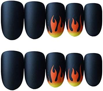 JINDIN 24 Sheet Press On Nails Acrylic Black False Nail Full Cover Oval Fake Nail Tips Matte Sticker on Nails for Women Manicure Art