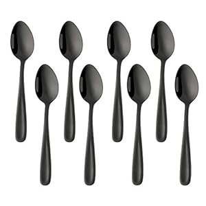 Bisda Zwarte theelepel set, 8 stuks 18/10 roestvrij stalen koffielepel mokkalpel taartlepel
