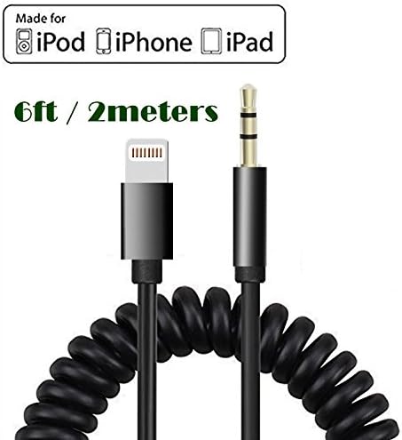 3.5 mm Male to Lightning Aux Audio Stereo Cable, Coopsion Lightning to 3.5 mm Headphone Jack Adapter Spring Cable 2 Meters Black