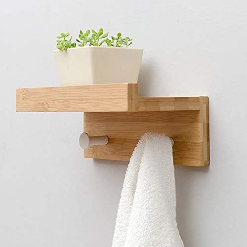 CUBYTER Bamboo Floating Wall Shelves with 2 Hooks Entryway Shelf
