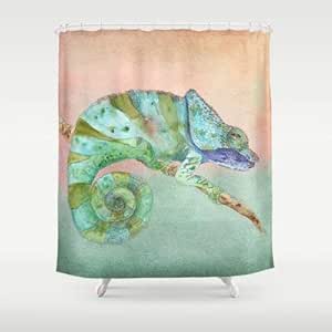 ArthuereBack - Cortina de Ducha, diseño de camaleón, Color Verde, Azul