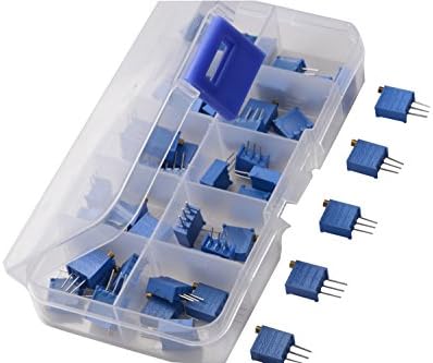 CHENBO 50Pcs 3296W High Precision Variable Resistor Multiturn Trimmer Potentiometer Kit 100Ω 200Ω 500Ω 1 kΩ 2 kΩ 5 kΩ 10 kΩ 20 kΩ 100 kΩ 500 kΩ