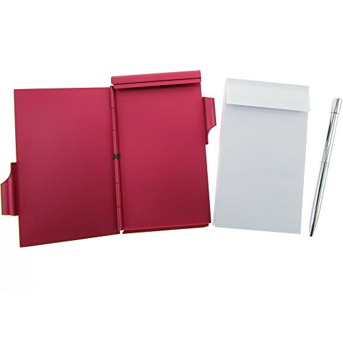 Cmxsevenday C68809 Pocket Size Aluminium Alloy Memo Pad Holder, with Ball Point Pen - Red