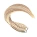 Ugeat Hair Extensions Tape in Human Hair Blonde 16inch Human Hair Tape in Extensions Ash Blonde Highlights Bleach Blonde Natural Tape in Hair Extensions Human Hair 50G 20Pcs