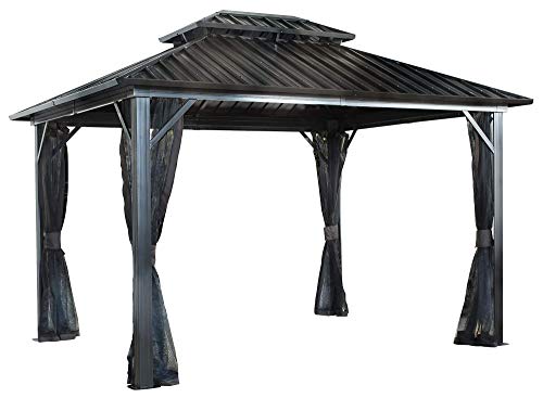 Sojag 12′ x 12′ Genova Double Roof Hardtop Gazebo 4-Season Outdoor Sun Shelter with ...