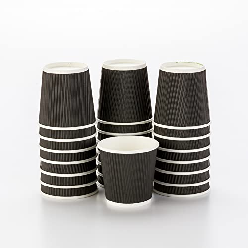 Photo 1 of Restaurantware-4 Ounce Disposable Coffee Cups, 25 Ripple Wall Hot Cups For Coffee - Lids Sold Separately, Rolled Rim, Black Paper Insulated Coffee Cups, For Hot Coffee, Tea, And More