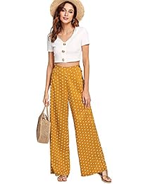 Pantalones largos para dama con botones, cintura alta, pierna ancha