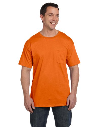 Hanes mens BeefyT 100% Cotton TShirt with Pocket(5190)-Orange-XL