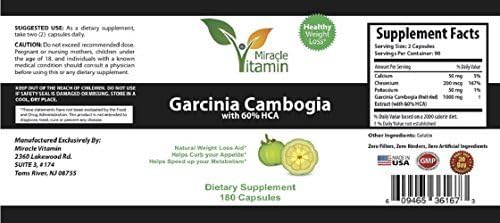 Miracle Vitamin Garcinia Cambogia Extract Natural Appetite Suppressant and Weight Loss Supplement (180)