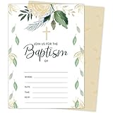 Baptism Number 10 Invitations Invite Cards (25 Count) With Envelopes and Seal Stickers Vinyl Baby Boy Girl (25ct)