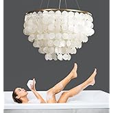 ZEDSUN Modern Capiz Chandelier Lighting 5 Lights, Natural Shell Hanging Ceiling Light Fixtures Contemporary Seashell Coastal 