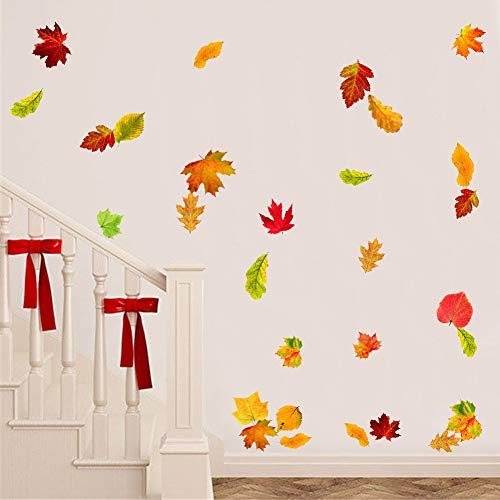IARTTOP Thanksgiving Maple Leaf Wall Decal (48pcs), Watercolor Autumn Leaves Sticker for Window Clings Living Room Decor Fall Decals Party Decoration