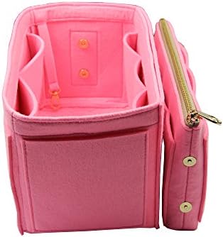 [Fits Neverfull MM/Speedy 30, Pink] Purse Insert (3mm Felt, Detachable Pouch w/Metal Zip), Felt Tote Bag Organizer