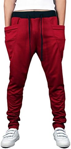 Summer River Men's Casual Slim Fit Jogging Harem Pants Drop Crotch Sports Trousers PT005 (XX-Large, WINE RED)