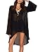 Wander Agio Beach Club Sexy Perspective Skirt Long Sleeve V-neck Dresses Black,Black,One Size