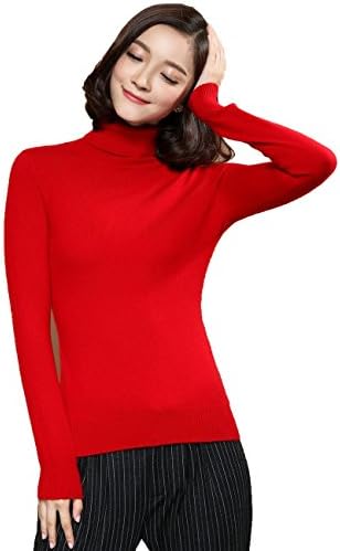 Xiouli Women's 100% Pure Cashmere Long Sleeve Pullover Turtleneck Sweater 7204(L,bright red)