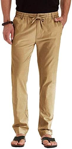 Durzasvo Men's Summer Linen Cotton Drawstring Loose Fit Casual Lightweight Elastic Waist Beach Pants