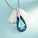 EleQueen 925 Sterling Silver CZ Teardrop Leaf Pendant Necklace Bermuda Blue Made with Austrian Crystal