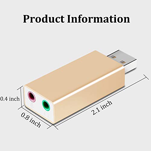 USB Audio Adapter, External USB Sound Card for PC/Mac/Laptop, Xmall USB Sound Card (Gold) - Thumbnail 6