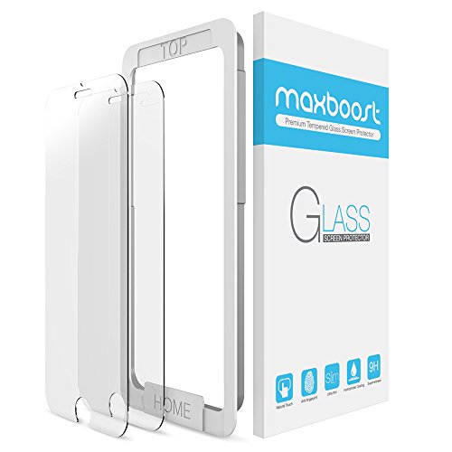 iPhone 8 7 Screen Protector, Maxboost (2-Pack) Tempered Glass Screen Protector for Apple iPhone 8, iPhone 7, iPhone 6s, iPhone 6 [Worry-Free Install][3D Touch] 0.2mm Screen+ Fit most Cases - Clear