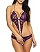 ADOME Women Lingerie Deep V Halter Lace Babydoll Mini Bodysuit, Style1-purple, Medium