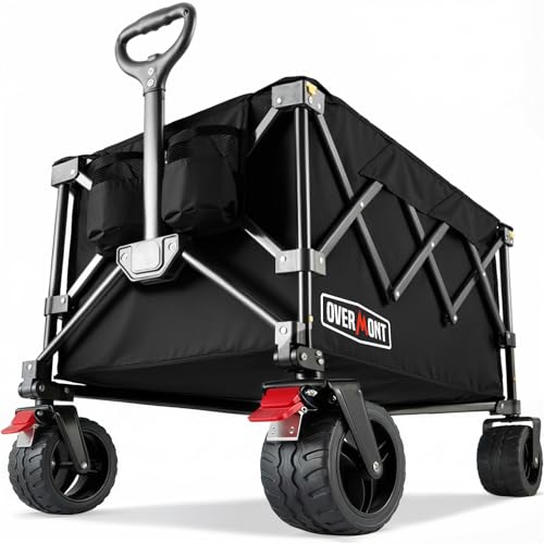 Overmont Faltbar Bollerwagen Klappbar Handwagen - mit Geländegängige Breite Räder - bis 150 kg Tragkraft - für Camping Sport Einkaufen Garten