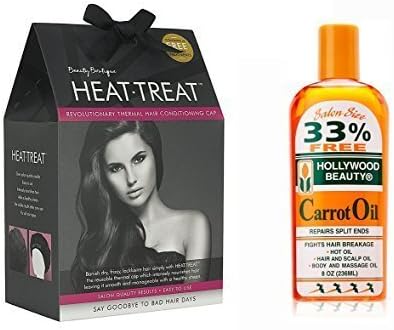Heat-Treat The Thermal Conditioning Hair Cap with 3 Treatments included PLUS Hollywood Beauty Carrot Oil FULL SIZE bottle