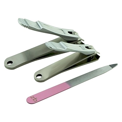 Nail Clippers by Zizzili Basics - 3 Piece Nail Clipper Set - Stainless Steel Fingernail & Toenail Clippers with Nail File & Bonus Pink Carry Case - Best Nail Care for Manicure, Pedicure, Home & Travel