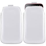 iTALKonline Samsung Galaxy S6 Edge SM-G925 White PREMIUM PU Leather Vertical Executive Side Pouch Case Cover Holster with Pull Tab