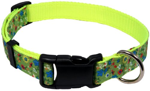 Country Brook Design Deluxe Sweet Floral Lemongrass Ribbon Dog Collar - Medium