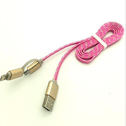 1JUSTLINK D18 1m 3.3ft Aluminium Plated 2 in 1 USB Data Cable Sync Charger Special Gridlines TPE Wire USB Connector USB Charge Sync Cable For iPhone5s 6 for Samsung S5 S6 Android (Rose Red)