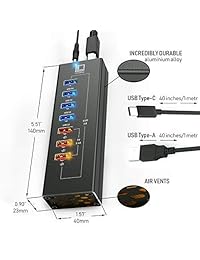 Hub USB alimentado   Hub USB multipuerto con 7 puertos USB 3, 3 puertos USB 3.0 de carga rápida, cable C y A, adaptador de alimentación   por Latorice