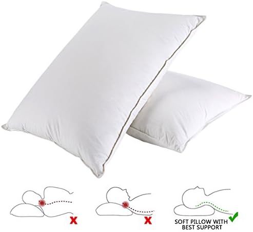 Peace nest Pillows For Sleeping White Down and Feather Fiber Pillow, 100% Cotton Fabric, King Size, Set of Two, White