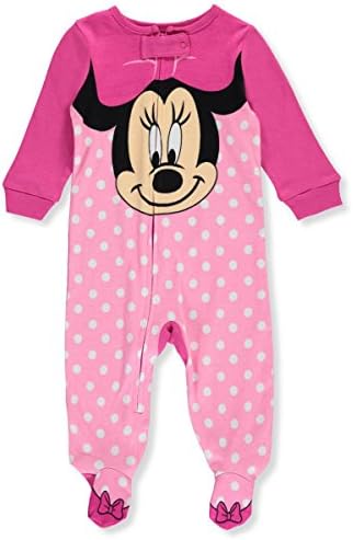 Disney Baby-Girls Infant Minnie Mouse Big Face Polka Dot One Piece Cotton Blanket Sleeper, Pink, 0-3 Months