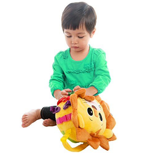 BUCKLE TOY "Benny" Lion Bag - Toddler Early Learning Basic Life Skills Children's Plush Travel Activity