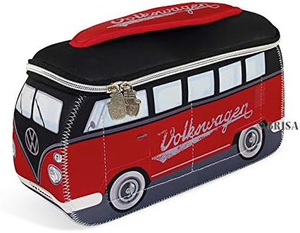 BRISA VW Collection - Volkswagen Neoprene Universal Makeup Cosmetics Toiletry Travel Pharmacy Bag in T1 Bus Design (Red/Black) (Large (11.8 x 5.5 x 4.7 inches))